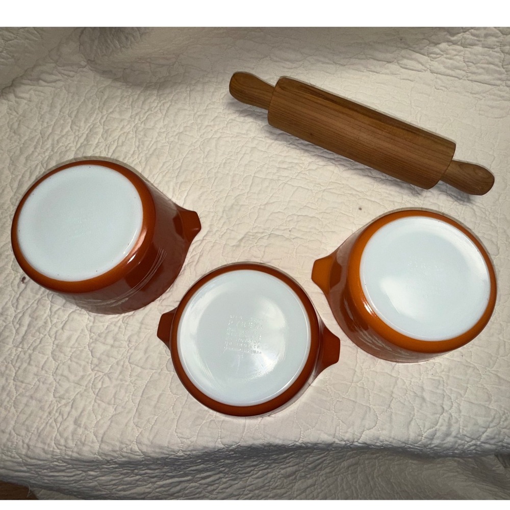 Vintage Pyrex Autumn Harvest Wheat Cinderella Mixing Bowl Set Orange Rust 3pc - Picture 3 of 7